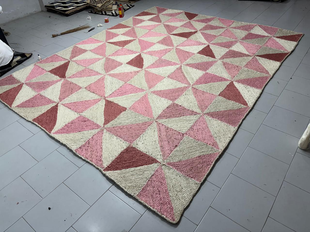 Pink & Ivory Geometric Flatweave Rug